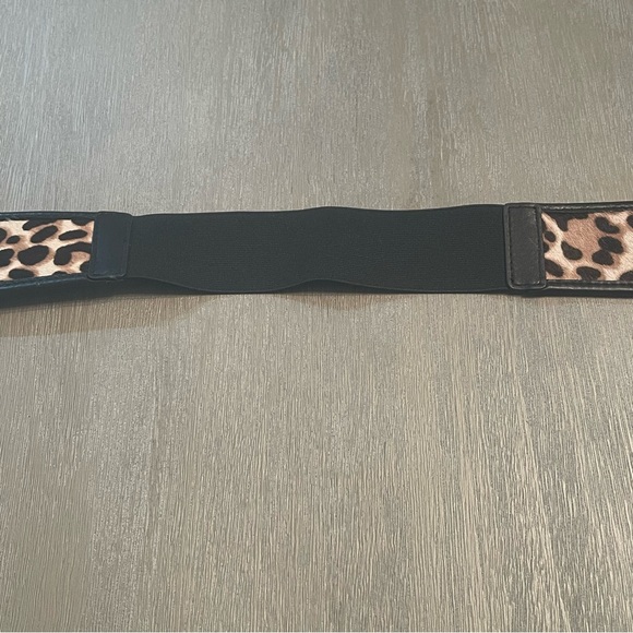 Chico’s Genuine Leather pony heather elastic stretch belt silver buckle Size S - Picture 6 of 12